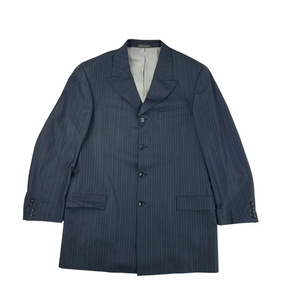 Steve Harvey Collection 2 Piece Suit Men's 42L 36x30 Blue Striped Wool Peak